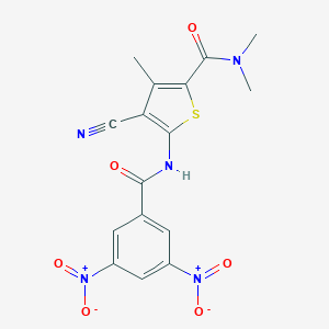 molecular formula C16H13N5O6S B451150 5-({3,5-bisnitrobenzoyl}amino)-4-cyano-N,N,3-trimethylthiophene-2-carboxamide 