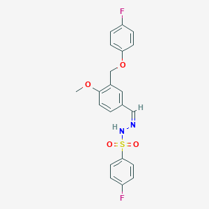 molecular formula C21H18F2N2O4S B451153 4-fluoro-N'-{3-[(4-fluorophenoxy)methyl]-4-methoxybenzylidene}benzenesulfonohydrazide 