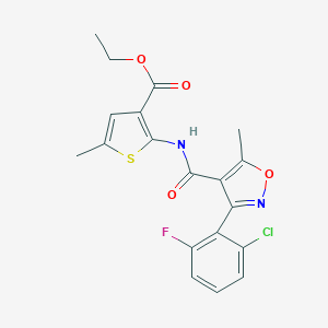molecular formula C19H16ClFN2O4S B451155 Ethyl 2-({[3-(2-chloro-6-fluorophenyl)-5-methyl-4-isoxazolyl]carbonyl}amino)-5-methyl-3-thiophenecarboxylate 
