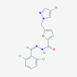 molecular formula C16H11BrCl2N4O2 B451157 5-[(4-bromo-1H-pyrazol-1-yl)methyl]-N'-(2,6-dichlorobenzylidene)-2-furohydrazide 