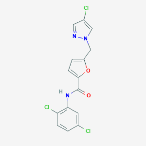 molecular formula C15H10Cl3N3O2 B451158 5-[(4-chloro-1H-pyrazol-1-yl)methyl]-N-(2,5-dichlorophenyl)-2-furamide 