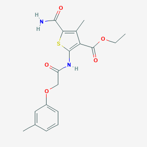 molecular formula C18H20N2O5S B451165 Ethyl 5-carbamoyl-4-methyl-2-{[(3-methylphenoxy)acetyl]amino}thiophene-3-carboxylate 