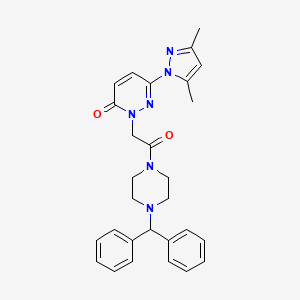 molecular formula C28H30N6O2 B4511794 6-(3,5-dimethyl-1H-pyrazol-1-yl)-2-{2-[4-(diphenylmethyl)-1-piperazinyl]-2-oxoethyl}-3(2H)-pyridazinone 