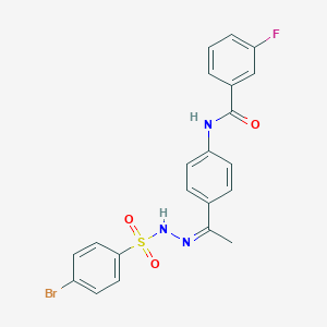 molecular formula C21H17BrFN3O3S B451188 N-(4-{N-[(4-bromophenyl)sulfonyl]ethanehydrazonoyl}phenyl)-3-fluorobenzamide 