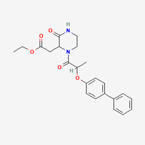molecular formula C23H26N2O5 B4511998 ethyl {1-[2-(4-biphenylyloxy)propanoyl]-3-oxo-2-piperazinyl}acetate 