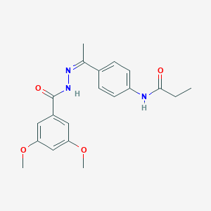 molecular formula C20H23N3O4 B451221 N-{4-[N-(3,5-dimethoxybenzoyl)ethanehydrazonoyl]phenyl}propanamide 