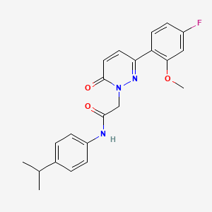 molecular formula C22H22FN3O3 B4512321 2-[3-(4-fluoro-2-methoxyphenyl)-6-oxo-1(6H)-pyridazinyl]-N-(4-isopropylphenyl)acetamide 