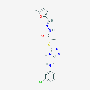 molecular formula C19H21ClN6O2S B451238 2-({5-[(3-chloroanilino)methyl]-4-methyl-4H-1,2,4-triazol-3-yl}sulfanyl)-N'-[(5-methyl-2-furyl)methylene]propanohydrazide 
