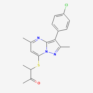 molecular formula C18H18ClN3OS B4512404 3-{[3-(4-chlorophenyl)-2,5-dimethylpyrazolo[1,5-a]pyrimidin-7-yl]thio}-2-butanone 