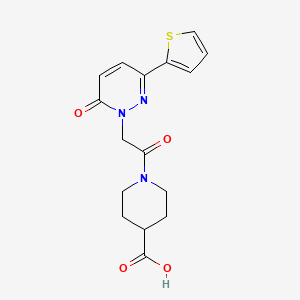 molecular formula C16H17N3O4S B4512414 1-{[6-oxo-3-(2-thienyl)-1(6H)-pyridazinyl]acetyl}-4-piperidinecarboxylic acid 