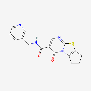 molecular formula C16H14N4O2S B4512425 4-oxo-N-(3-pyridinylmethyl)-7,8-dihydro-4H,6H-cyclopenta[4,5][1,3]thiazolo[3,2-a]pyrimidine-3-carboxamide 