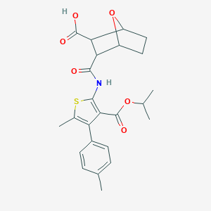 molecular formula C24H27NO6S B451243 3-({[3-(Isopropoxycarbonyl)-5-methyl-4-(4-methylphenyl)-2-thienyl]amino}carbonyl)-7-oxabicyclo[2.2.1]heptane-2-carboxylic acid 