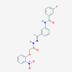 molecular formula C23H19FN4O5 B451247 3-fluoro-N-{3-[N-({2-nitrophenoxy}acetyl)ethanehydrazonoyl]phenyl}benzamide 