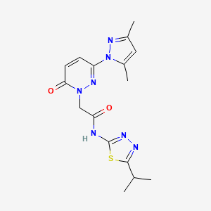 molecular formula C16H19N7O2S B4512506 2-[3-(3,5-dimethyl-1H-pyrazol-1-yl)-6-oxo-1(6H)-pyridazinyl]-N-(5-isopropyl-1,3,4-thiadiazol-2-yl)acetamide 