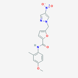 molecular formula C17H16N4O5 B451258 5-({4-nitro-1H-pyrazol-1-yl}methyl)-N-(4-methoxy-2-methylphenyl)-2-furamide 