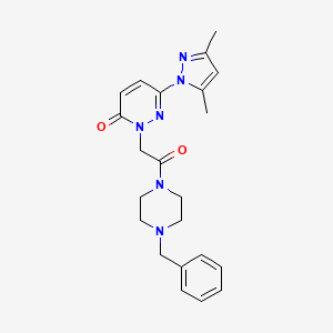 molecular formula C22H26N6O2 B4512646 2-[2-(4-benzyl-1-piperazinyl)-2-oxoethyl]-6-(3,5-dimethyl-1H-pyrazol-1-yl)-3(2H)-pyridazinone 