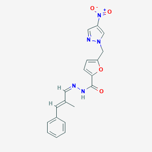 molecular formula C19H17N5O4 B451271 N'-[(1Z,2E)-2-methyl-3-phenylprop-2-en-1-ylidene]-5-[(4-nitro-1H-pyrazol-1-yl)methyl]furan-2-carbohydrazide 