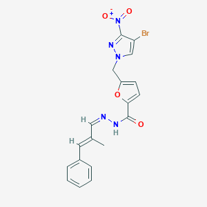 5-({4-bromo-3-nitro-1H-pyrazol-1-yl}methyl)-N'-(2-methyl-3-phenyl-2-propenylidene)-2-furohydrazide