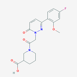 molecular formula C19H20FN3O5 B4512844 1-{[3-(4-fluoro-2-methoxyphenyl)-6-oxo-1(6H)-pyridazinyl]acetyl}-3-piperidinecarboxylic acid 