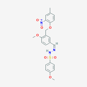 molecular formula C23H23N3O7S B451285 N'-[3-({2-nitro-4-methylphenoxy}methyl)-4-methoxybenzylidene]-4-methoxybenzenesulfonohydrazide 