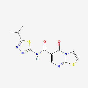 molecular formula C12H11N5O2S2 B4512891 N-(5-isopropyl-1,3,4-thiadiazol-2-yl)-5-oxo-5H-[1,3]thiazolo[3,2-a]pyrimidine-6-carboxamide 