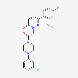 molecular formula C23H22ClFN4O3 B4512918 2-{2-[4-(3-chlorophenyl)-1-piperazinyl]-2-oxoethyl}-6-(4-fluoro-2-methoxyphenyl)-3(2H)-pyridazinone 