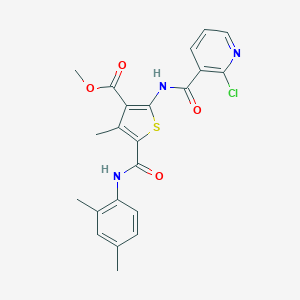 molecular formula C22H20ClN3O4S B451293 Methyl 2-{[(2-chloro-3-pyridinyl)carbonyl]amino}-5-[(2,4-dimethylanilino)carbonyl]-4-methyl-3-thiophenecarboxylate 