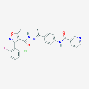 molecular formula C25H19ClFN5O3 B451304 N-[4-(N-{[3-(2-chloro-6-fluorophenyl)-5-methyl-4-isoxazolyl]carbonyl}ethanehydrazonoyl)phenyl]nicotinamide 