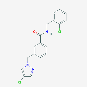molecular formula C18H15Cl2N3O B451315 N-(2-chlorobenzyl)-3-[(4-chloro-1H-pyrazol-1-yl)methyl]benzamide 