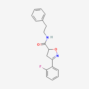 molecular formula C18H17FN2O2 B4513186 3-(2-fluorophenyl)-N-(2-phenylethyl)-4,5-dihydro-1,2-oxazole-5-carboxamide 