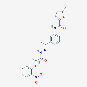 molecular formula C23H22N4O6 B451320 N-{3-[N-(2-{2-nitrophenoxy}propanoyl)ethanehydrazonoyl]phenyl}-5-methyl-2-furamide 