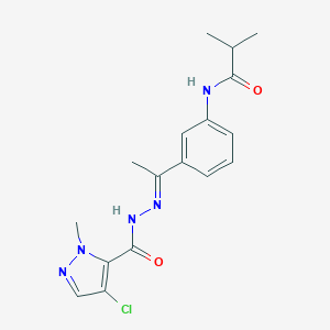 molecular formula C17H20ClN5O2 B451321 N-(3-{N-[(4-chloro-1-methyl-1H-pyrazol-5-yl)carbonyl]ethanehydrazonoyl}phenyl)-2-methylpropanamide 