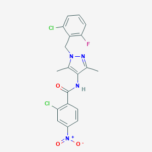 molecular formula C19H15Cl2FN4O3 B451334 2-chloro-N-[1-(2-chloro-6-fluorobenzyl)-3,5-dimethyl-1H-pyrazol-4-yl]-4-nitrobenzamide 