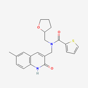 molecular formula C21H22N2O3S B4513346 N-[(6-methyl-2-oxo-1,2-dihydroquinolin-3-yl)methyl]-N-(tetrahydrofuran-2-ylmethyl)thiophene-2-carboxamide 