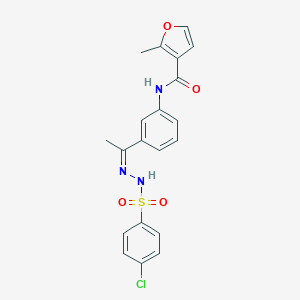 molecular formula C20H18ClN3O4S B451337 N-(3-{N-[(4-chlorophenyl)sulfonyl]ethanehydrazonoyl}phenyl)-2-methyl-3-furamide 