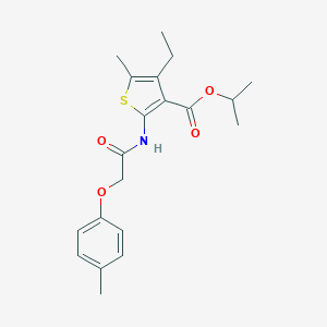 molecular formula C20H25NO4S B451338 Isopropyl 4-ethyl-5-methyl-2-{[(4-methylphenoxy)acetyl]amino}-3-thiophenecarboxylate 