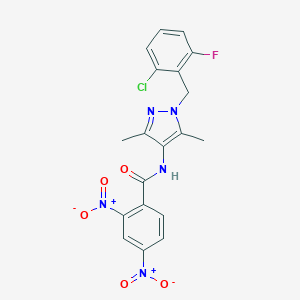 molecular formula C19H15ClFN5O5 B451340 N-[1-(2-chloro-6-fluorobenzyl)-3,5-dimethyl-1H-pyrazol-4-yl]-2,4-dinitrobenzamide 