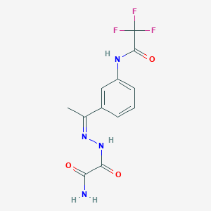 molecular formula C12H11F3N4O3 B451342 N-(3-{N-[amino(oxo)acetyl]ethanehydrazonoyl}phenyl)-2,2,2-trifluoroacetamide 
