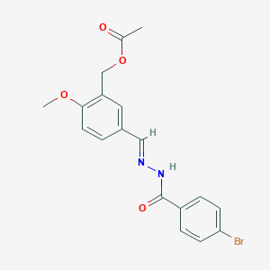 molecular formula C18H17BrN2O4 B451348 5-[(E)-{2-[(4-bromophenyl)carbonyl]hydrazinylidene}methyl]-2-methoxybenzyl acetate 