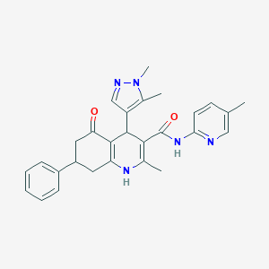 molecular formula C28H29N5O2 B451358 4-(1,5-Dimethyl-1H-pyrazol-4-YL)-2-methyl-N-(5-methyl-2-pyridinyl)-5-oxo-7-phenyl-1,4,5,6,7,8-hexahydro-3-quinolinecarboxamide 