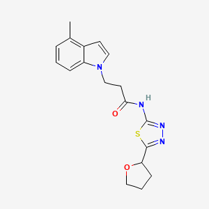 3-(4-methyl-1H-indol-1-yl)-N-[(2E)-5-(tetrahydrofuran-2-yl)-1,3,4-thiadiazol-2(3H)-ylidene]propanamide