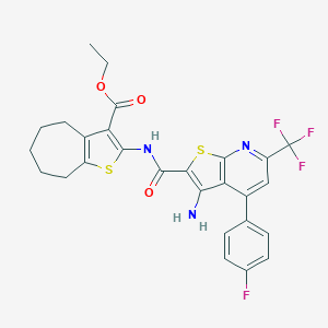 ethyl 2-({[3-amino-4-(4-fluorophenyl)-6-(trifluoromethyl)thieno[2,3-b]pyridin-2-yl]carbonyl}amino)-5,6,7,8-tetrahydro-4H-cyclohepta[b]thiophene-3-carboxylate