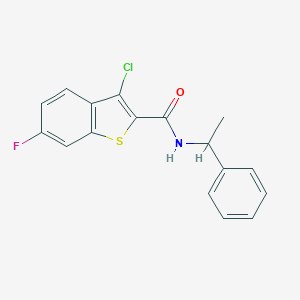 molecular formula C17H13ClFNOS B451369 3-chloro-6-fluoro-N-(1-phenylethyl)-1-benzothiophene-2-carboxamide 