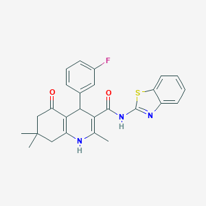 molecular formula C26H24FN3O2S B451370 N-(1,3-benzothiazol-2-yl)-4-(3-fluorophenyl)-2,7,7-trimethyl-5-oxo-1,4,5,6,7,8-hexahydro-3-quinolinecarboxamide 