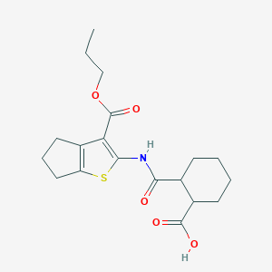 molecular formula C19H25NO5S B451388 2-{[3-(propoxycarbonyl)-5,6-dihydro-4H-cyclopenta[b]thiophen-2-yl]carbamoyl}cyclohexanecarboxylic acid 