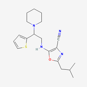 molecular formula C19H26N4OS B4514129 2-isobutyl-5-{[2-(1-piperidinyl)-2-(2-thienyl)ethyl]amino}-1,3-oxazole-4-carbonitrile 