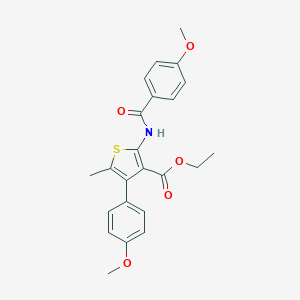 molecular formula C23H23NO5S B451433 Ethyl 2-[(4-methoxybenzoyl)amino]-4-(4-methoxyphenyl)-5-methyl-3-thiophenecarboxylate 