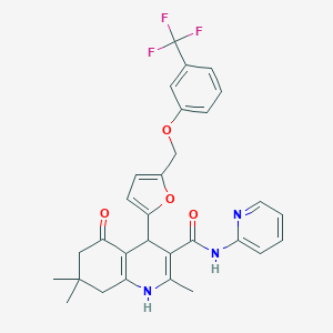 molecular formula C30H28F3N3O4 B451459 2,7,7-trimethyl-5-oxo-N-(pyridin-2-yl)-4-(5-{[3-(trifluoromethyl)phenoxy]methyl}furan-2-yl)-1,4,5,6,7,8-hexahydroquinoline-3-carboxamide 