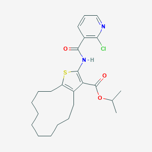 molecular formula C24H31ClN2O3S B451473 Isopropyl 2-{[(2-chloro-3-pyridinyl)carbonyl]amino}-4,5,6,7,8,9,10,11,12,13-decahydrocyclododeca[b]thiophene-3-carboxylate 