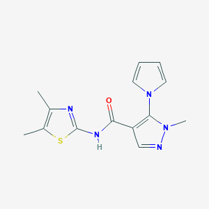 molecular formula C14H15N5OS B4514733 N-[(2E)-4,5-dimethyl-1,3-thiazol-2(3H)-ylidene]-1-methyl-5-(1H-pyrrol-1-yl)-1H-pyrazole-4-carboxamide 